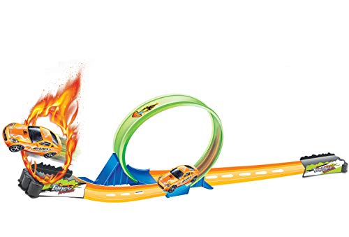 Preisvergleich Produktbild Brigamo Looping Rennbahn Trackset Autorennbahn mit Spielzeugauto, 110 cm
