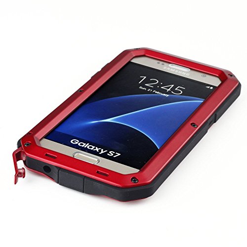 Galaxy S7 Case,Mangix 3C-Aone Gorilla Glass Luxury Aluminum Alloy Protective Metal Extreme Shockproof Military Bumper Finger Scanner Cover Shell Case Skin Protector For Samsung Galaxy S7 (Red) #TOP5