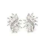 EVER FAITH Clear Rhinestone Stud Earrings for Women, Glitter Marquise Crystal Wedding Party Vintage Statement Pierced Studs Earring for Brides Bridal Cocktail Prom Jewelry Silver-Tone