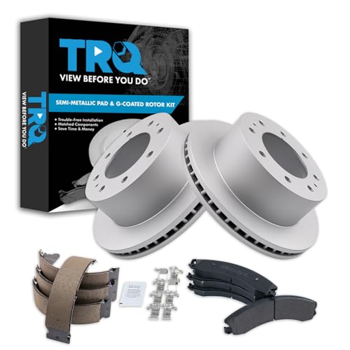 Image of TRQ Rear Brake Pad & Rotor Kit Premium G-Coated Semi-Metallic Compatible with 2016-2019 Chevrolet Suburban 3500 HD