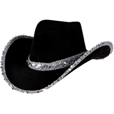 Jesscasday Cowboy Hat, Sequin Cowgirl Hat Women Bachelorette for Adults Cowboy Hats Sequin for Party Black Cover