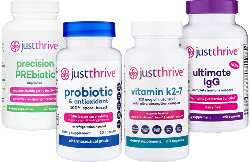 Just Thrive 4-In-1 Core Health Bundle - Probiotic & Antioxidant, Vitamin K2-7, Precision Prebiotic Capsules, And Ultimate Igg - Complete Gut, Heart, Bone, Immune Support - 30-Day Supply - Gluten Free #TOP9