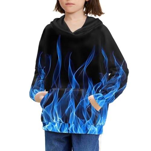Boys Girls Hoodies 3D Printed Blue Fire Hooded Sweatshirts Casual Long Sleeve Pullover with Pocket for 6-16 Years4