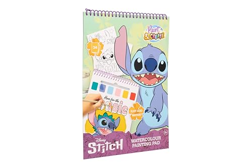 Disney Stitch Libro para colorear con pinturas al agua | Libro para colorear para niños a partir de 3 años | Juego de manualidades e idea de regalo | Con pincel y 24 diseños | Regalos Lilo y