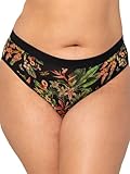 Curvy Couture Women's No Show Sheer Mesh High Cut Brief-Panty, Dragonfly Garden