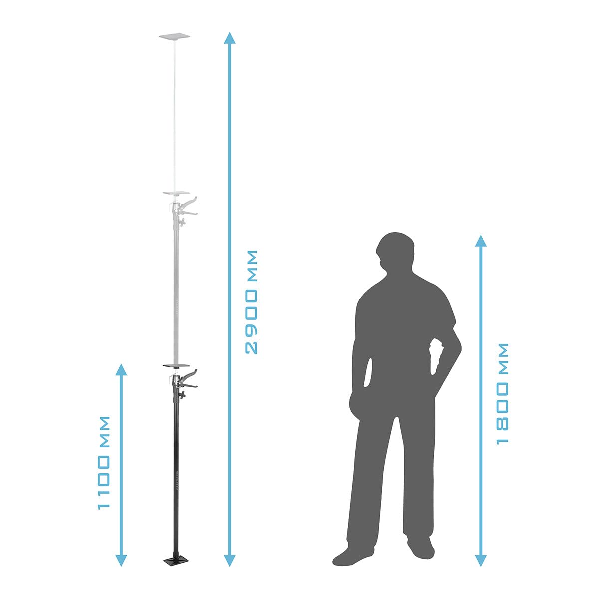 STAHLWERK Teleskop-Stützstange 2er Set 110-290 cm mit 43 kg Tragkraft Montagestütze | Baustütze | Teleskopstütze | Türspanner | Deckenstütze | Spannstütze | Einhandstütze | Schnellspannstütze