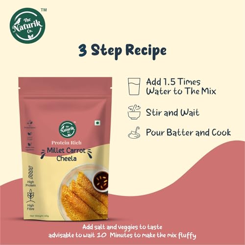 Image of The Naturik Co Millet Carrot Cheela Mix 40g (Pack of 12) - Ready to Cook Millet Chilla /Dosa Mix| Healthy & Instant Breakfast | Anytime Snack for Kids and Family | As Seen On Shark Tank