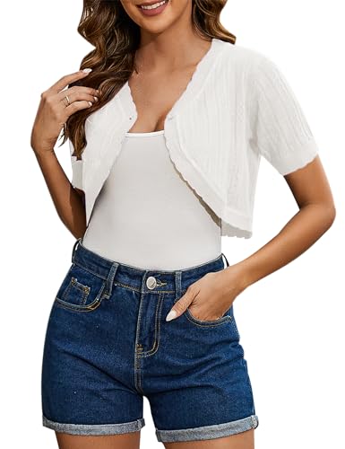 Totatuit Women's Short Sleeve Cropped Cardigan Open Front Bolero Shrugs for Dresses Crochet Button Down Sweaters