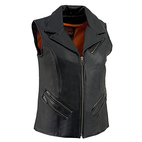 Milwaukee Leather MLL4521 Ladies Black Long Leather Vest with MC Lapel Collar - 3X-Large