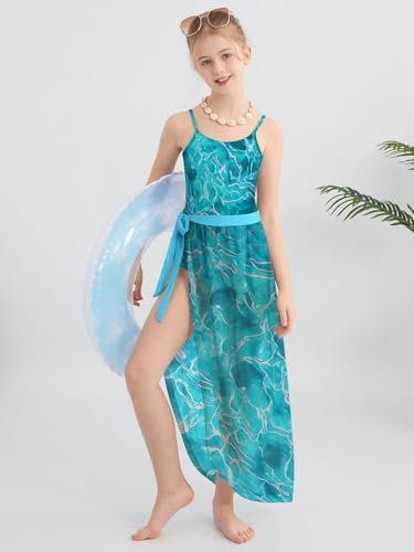 Image of Girls One Piece Swimsuit with Cover Up Wrap Skirt Set Teen Girl Tropical Two Piece Bathing Suit Beach Surf Swimwear