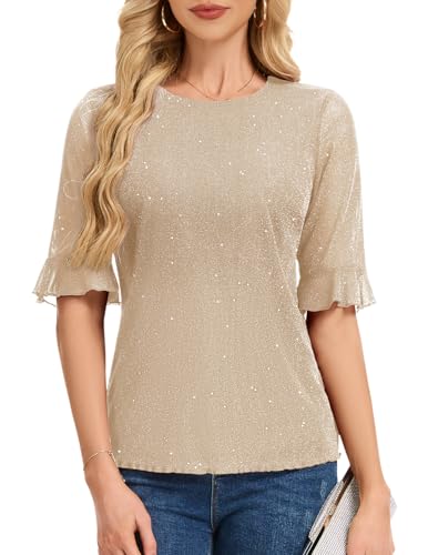 HomRain Elegant Evening Ladies Summer Tops Dressy Casual Champagne Sequin