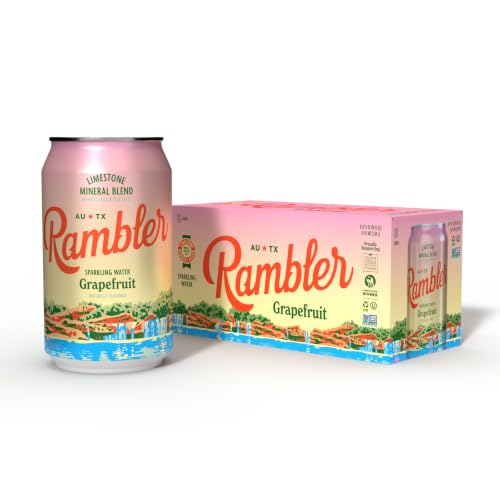 Image of AUTX RAMBLER Sparkling Water, Texas Limestone Mineral Blend, Grapefruit x Satsuma, 12-Ounce Cans, 8 Count x 2 (16 Cans Total)