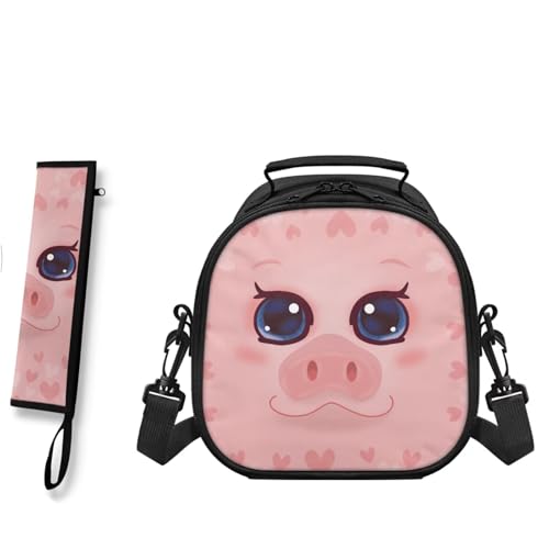 Vanideaoty Piggy Lunch Box for Teen Girls and Utensil Organizer Bag Set for Girls 5-8 Bento Boxes with Flatware Bag Keep Food Reduces Dust
