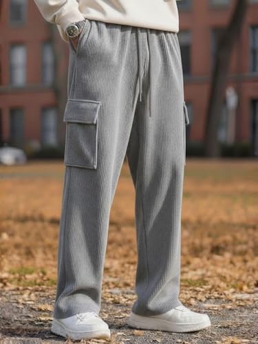 Image of Men's Ribbed Casual Cargo Pants | Stretchable & Comfortable Lower | Elastic Waist Drawstring | Relaxed Fit Stretchable & Comfortable Textured Fabric Cargo Pant for Men
