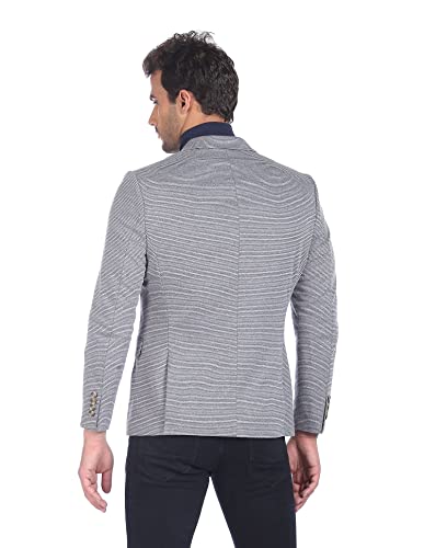 Image of Arrow Men Grey Single Breasted Striped Casual Blazer Regular