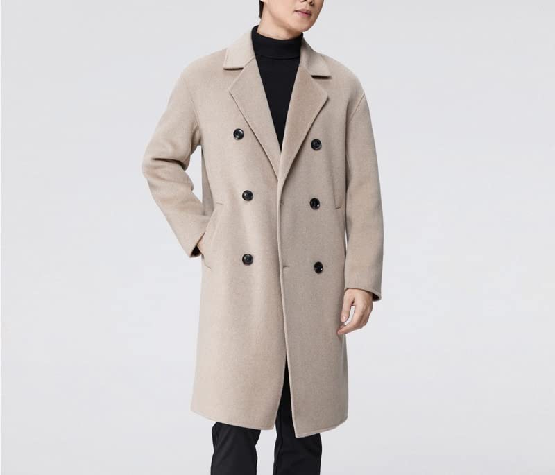 Cappotto di lana da uomo Cappotto di lana double face doppiopetto medio lungo Cappotto casual da passeggio invernale per la protezione dal freddo e dal vento
