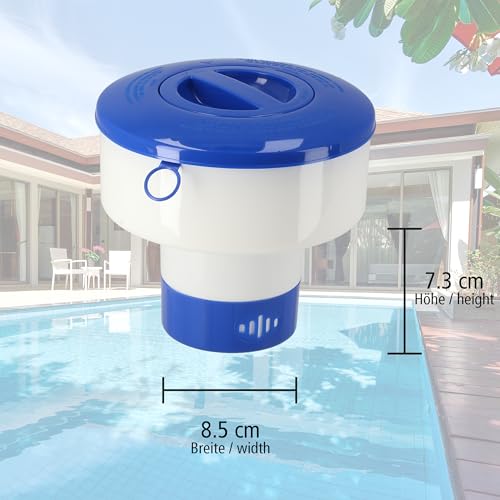 Lantelme Set Poolthermometer und Chlor Dosierschwimmer für sauberes Wasser Perfekt für große und kleine Pools Hochwertiger Behälter für Tabs und Chlortabletten Pool Thermometer Dosierer Schwimmbad