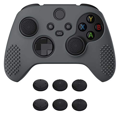 eXtremeRate PlayVital Gray 3D Studded Edition Anti-slip Silicone Cover Skin for Xbox Series X/S Controller, Soft Rubber Case Protector for Xbox Core Wireless Controller with 6 Black Thumb Grip Caps
