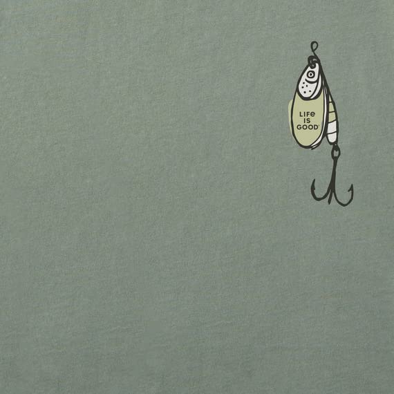 Life is Good Men's Fish More Worry Less Hooks and Tackle Short Sleeve Crusher Tee (XX-Large, Moss Green)3