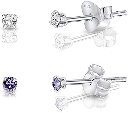DTPsilver® Set of 2 PAIRS of 925 Sterling Silver * TINY * Round Stud Earrings and Crystals from Swarovski® Elements - Diameter: 2 mm - 1 Pair Clear Crystal & 1 of your Choice - Choice of Colour