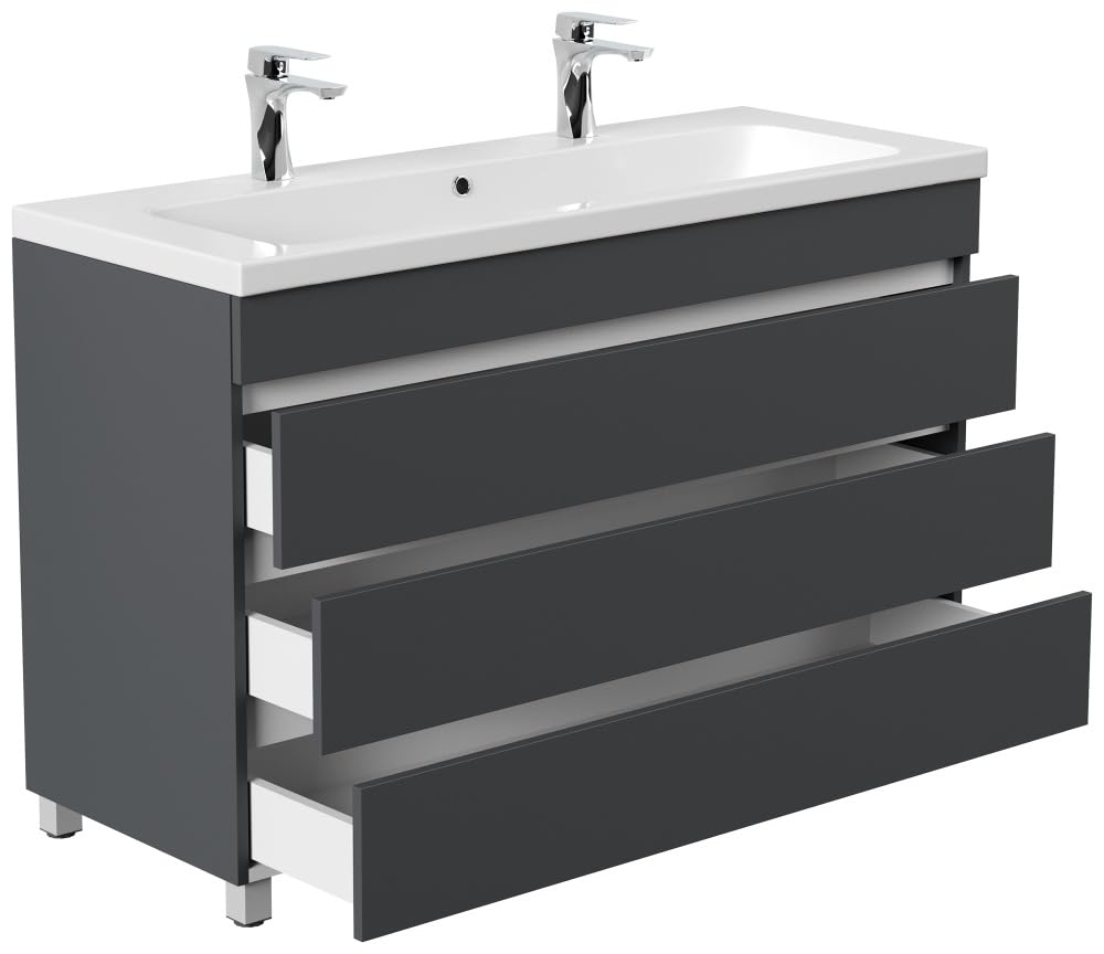 Stand Doppel Badmöbel Via 120 mit 3 grifflosen Schubladen Farbe Grafit