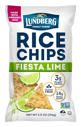 Lundberg Rice Chips, Fiesta Lime, 5.5oz, Gluten-Free, Kosher, Non-GMO Verified, Whole Grain Brown Rice