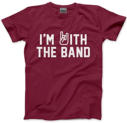 Kids Band Tee - I'm with The Band Kids T-Shirt Rockstar Star Rock and Roll Indie Guitar Bass Drums Fan Festival Childrens Gig Concert Maroon Age 7-8