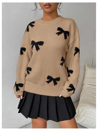 Image of Milumia Women's Y2K Bow Sweater Long Sleeve Crew Neck Knit Pullover Top