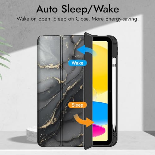 Image of Robustrion Cover for iPad 11th (A16) / 10th Generation Cover Case (2025 /2022) [Pencil Holder] (Right Side) [Auto Sleep Wake], Trifold Flip Stand Case for iPad 10th Gen / 11th Generation - Ocean Black