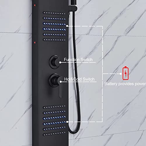 Columna de Ducha 4 en 1 Negra, Torre de Panel con Chorro Lluvia, Duchador de Mano y Salida para Bañera, Acero Inoxidable miniatura 4