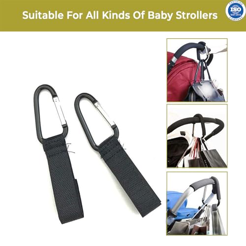 Image of Safe-O-Kid Strong Metal Non-Slip Buggy /Pram Clips (Pack of 2) - Universal Stroller Hooks for Bag Holder, Durable & Secure- Black