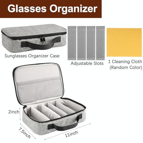 Image of Adjustable Slot Glasses Holder for Men Women,Travel Organizer Bag for Watch Jewelry Portable Sunglasses Organizer Cases Eyeglasses Storage Bag for Multiple Pairs with Cleaning Cloth