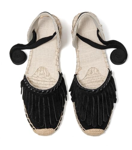 Image of Women's Espadrille FLat Sandals Closed Toe Ankle Wrap,Classic Lace Up Summer Dressy Flat Shoes