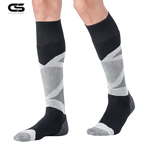 Cs Celersport 2 Pack Men's Ski Socks With Full Cushion, Winter Warm Wool Socks For Skiing Snowboarding, Light Grey+Orange, Large #TOP3