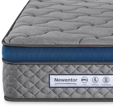 Newentor® 4ft6 Double Mattress, 10 Inch Medium Firm Memory Foam Pocket Sprung Mattress, 7 Zone Comfort & Support OEKO-TEX Certified Mattress for Children and Adults, 135x190x25cm