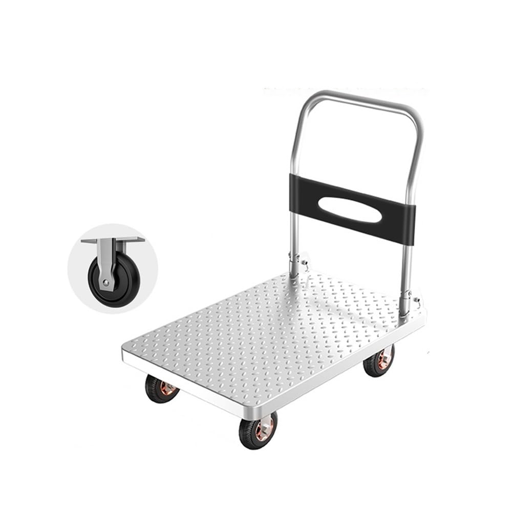 Utility Cart Steel Plate Trolley Cargo Transporter Household Flatbed Portable Trailer Foldable Small Hand-pulled Platform Dolly(Small)