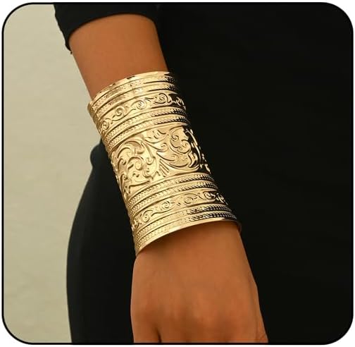 Chunky Gold Cuff Bangle Bracelets for Women Vintage Boho Wide Bracelet Irregular Statement Bracelet Fashion Open Cuff Bracelets Thick Arm Golded Bangle for Women