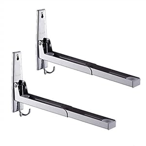 2 Stks Retrackable Opvouwbare Magnetron Wandmontage Standhouder Rack Beugel Rvs Magnetron Rek, Met Twee Haken