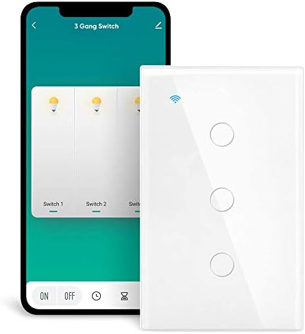 GuGar Smart Light Switch 1 Way 3 Gang Touch Panel, Neutral Wire Needed, 2.4Ghz Wi-Fi 16A Light Switch with Timer, Compatible with Alexa Google Home Smart Life App Control Smart Home, 100-240V, FCC
