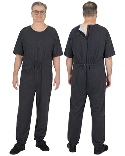 Ovidis Dementia Clothing - Alzheimers Anti-Strip Jumpsuit - Onesie for Elderly Men - Bobby Grey L