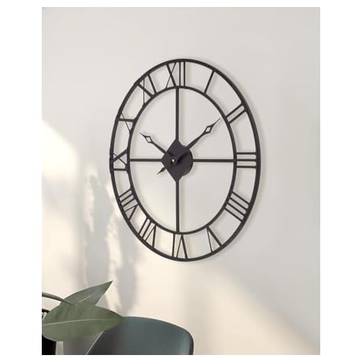 24 Inch Wall Clock, Large Roman Numerals Wall Clocks Battery Operated, Slient Vintage Skeleton Black Metal Indoor Outdoor Clocks for Living Room, Bedroom, Kitchen, Dining Room, Patio Decor
