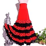 MTKSFDC Falda Flamenca Mujer Falda de práctica de Baile Flamenco español Multicapa for Mujer con Cola de pez(L)