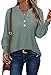 Magritta Eyelet Blouse for Women Dressy Casual Ruffled Long Sleeve Blouses Fall Button Up V Neck Peasant Tops 2025 Fashion Green Flared Shirt L