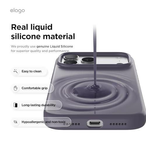 Image of elago for iPhone 17 Pro Max Case, Premium Magnetic Silicone Case, Compatible with MagSafe, Liquid Silicone Material, Protective Cover, Shockproof, Slim Phone, 6.9 inch (Deep Purple)