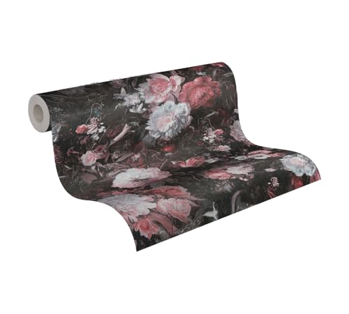 A.S. Création Papier peint floral rouge noir THE BOS 388214 Floral Papier peint intissé 10,05 m x 0,53 m Fabriqué en Allemagne