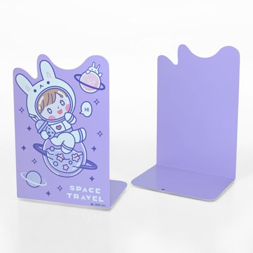 Image of oddpod Space Travel Laser-Cut Metal Bookends /Heavy Duty Non-Slip Book Stands for Office Decor, Home Decor, Library, and Institutions 009-3999 - Purple