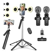 Handy Stativ Vlogging-Kit for iPhone/Android,180cm Selfie Stick mit 2 Fülllich und Kabellosem Mikrofon,Tripod Handy Stativ für Smartphone,Tiktok/YouTube Starter-Kit