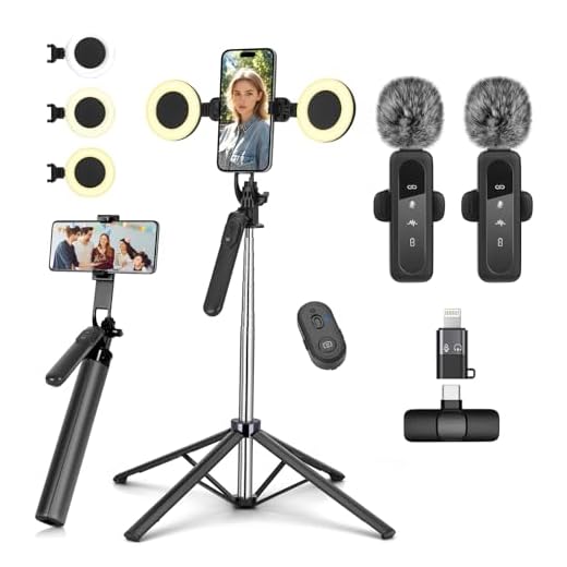 Vlogging Kit for iPhone/Android, Metal Selfie Stick Tripod for iPhone with Light and Microphone,70 inch Tall Adjustable Phone Tripod for TikTok/YouTube Starter Content Creator Essentials Kit