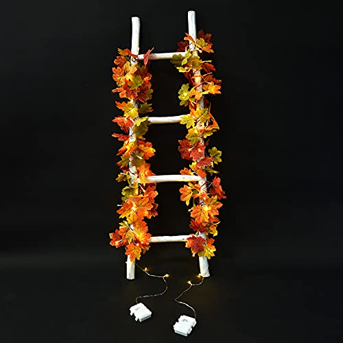 Dearhouse 2 Pack Artificial Fall Maple Garland, 5.9Ft/Piece Hanging Vine Garland With 2Pcs 7.5 Ft 20 Led String Light, Fake Autumn Maple Leaf Garland Thanksgiving Decor For Home Fireplace Party #TOP4