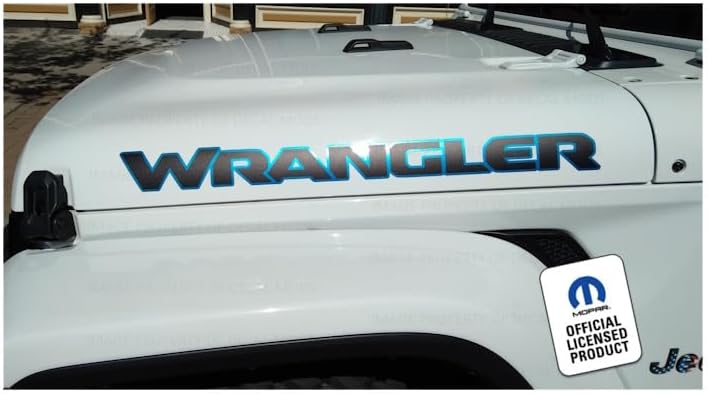 Decal Mods Wrangler Hood Graphic Vinyl Decal fits Jeep Wrangler JL/JT (2018-2025) Matte Black with 4xe Blue Outline (Set of 2) BLU4XE | UV1R1